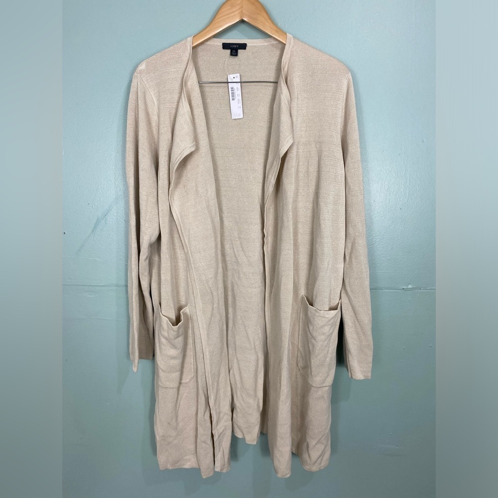 J Crew Juliette Collarless Sweater Blazer Linen Blend Natural Cream Sz XL AM561